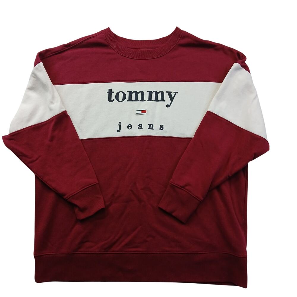 Vintage Style Tommy Jeans Spellout Crewneck Pullover Red White Size Large